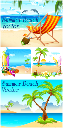 Summer Beach Vector / Море, отдых, пальмы и пляж - Векторный клипарт